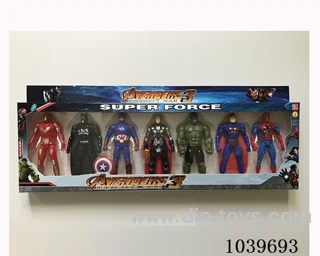 Thor, Hulk, Captain America, Iron Man, Superman, Spiderman, Batman with light
