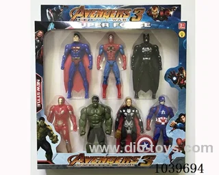 Thor, Hulk, Captain America, Iron Man, Superman, Spiderman, Batman with light