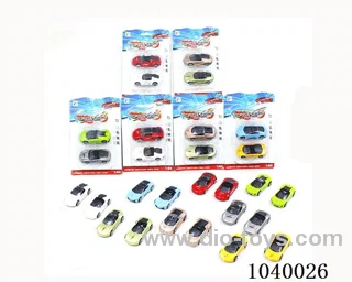 2pcs free wheel alloy car 16sets&8color mixed loading  in clam shell