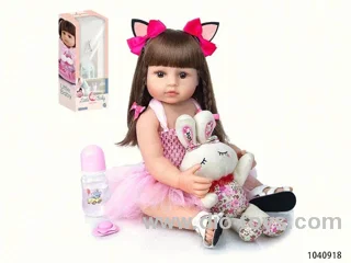55CM full silicone doll（with diaper,born card,shoes,rabbit）