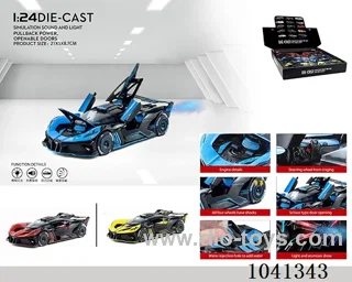 1:24 pull back car with sound&light&spray 3color mixed loading in display box