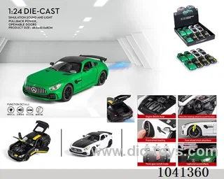 1:24 pull back car with sound&light&spray 3color mixed loading in display box
