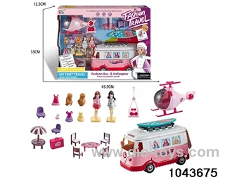 doll bus & plane in color box