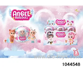 SIX ANGEL WING BALLS, SOFT RUBBER FIGURINES IN DISPLAY BOX