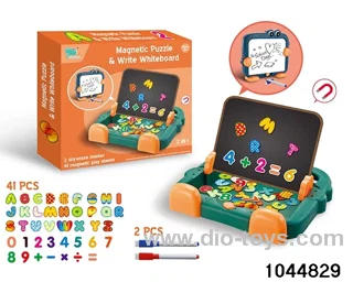 Two-in-one magnetic puzzle writing board alphanumeric style in color box