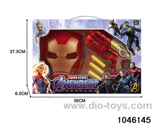Iron Man, mask + softball gun in window box