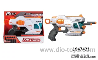 Manual operated soft bullet gun toy in display box