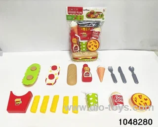 Assembled hamburger combination in poly bag header