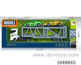 Alloy simulation series double-decker transporter with 2 alloy pullback cars