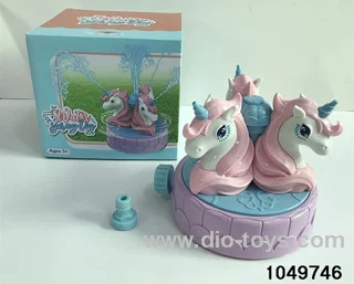 water-spraying unicorn in color box