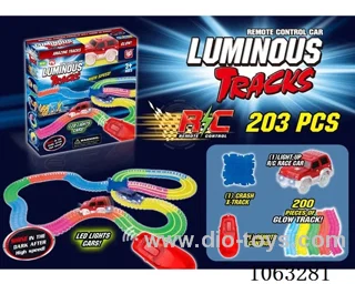 RC glow-in-the-dark assembly rail car