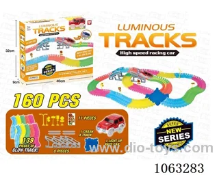 Glow-in-the-dark assembly rail car