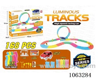 Glow-in-the-dark assembly rail car