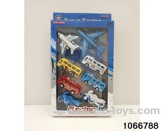 Pull back assembled airplane + police car + police motorcycle in window box