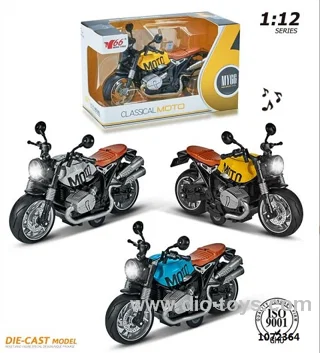 1:12 ALLOY PULL-BACK LATTE MOTORCYCLE WITH LIGHTS AND MUSIC 3-COLOR MIX