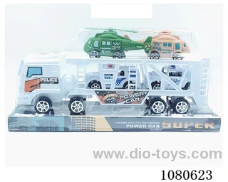 Inertia tractor police car (with 2 pull-back cars, 2 pull-back helicopters)
