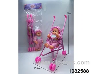 Plastic 40cm stroller + 12 inch doll in poly bag header