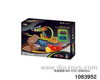 Glow-in-the-dark pull back dinosaur track in color box