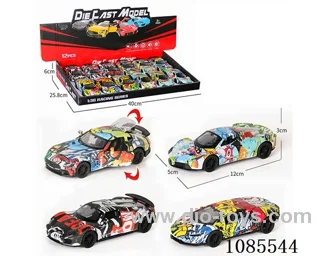 1：36 Alloy Model 3 Open Door Pull-back Graffiti Sports car four mixed
