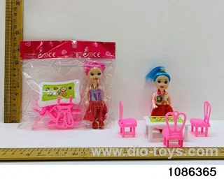 3 inch doll with dining chair in opp bag