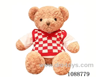 60CM red checkered sweater teddy bear doll