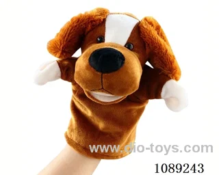 Furry eared dog cartoon animal hand puppet plush doll