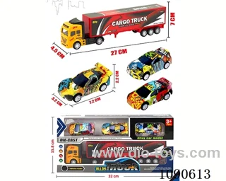 pull back alloy Container truck + 3PCS pull back ABS Race car