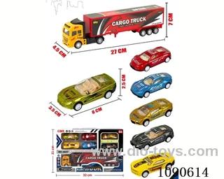 pull back alloy Container truck + 6PCS pull back alloy Sports car