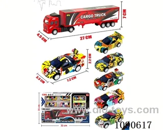 pull back alloy Container truck + 6PCS pull back ABS Race car