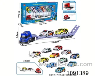 free wheel alloy Container truck with 8PCS pull back alloy car