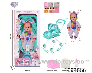 14inch 16IC doll with iron stroller in window box