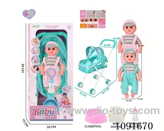 14inch 16IC doll with iron stroller in window box