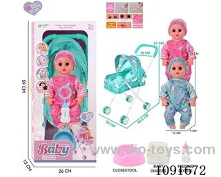 14inch 16IC doll with iron stroller in window box