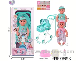 14inch 16IC doll with iron stroller in window box