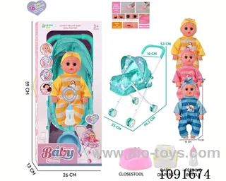 14inch 16IC doll with iron stroller in window box