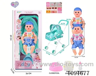 14inch 16IC doll with iron stroller in window box