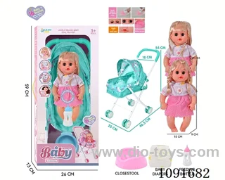 14inch 16IC doll with iron stroller in window box