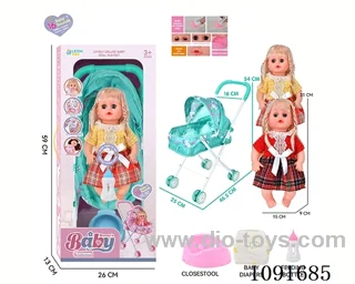 14inch 16IC doll with iron stroller in window box