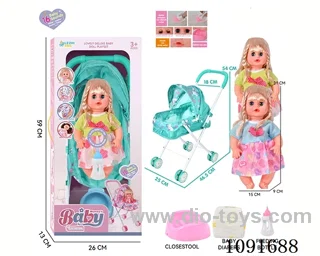 14inch 16IC doll with iron stroller in window box