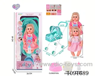 14inch 16IC doll with iron stroller in window box
