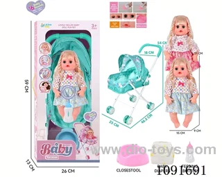14inch 16IC doll with iron stroller in window box
