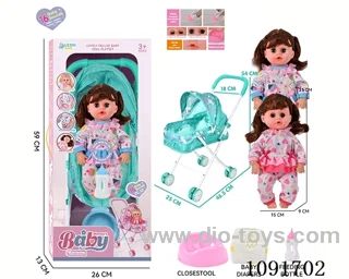 14inch 16IC doll with iron stroller in window box