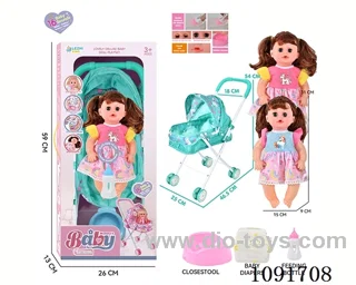 14inch 16IC doll with iron stroller in window box