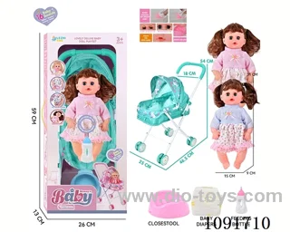 14inch 16IC doll with iron stroller in window box