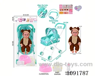 14inch 16IC doll with iron stroller in PE bag with header