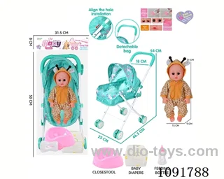 14inch 16IC doll with iron stroller in PE bag with header
