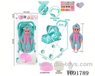 14inch 16IC doll with iron stroller in PE bag with header