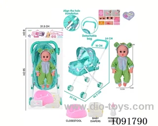 14inch 16IC doll with iron stroller in PE bag with header