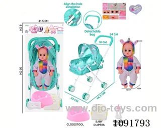 14inch 16IC doll with iron stroller in PE bag with header