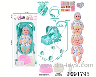 14inch 16IC doll with iron stroller in PE bag with header